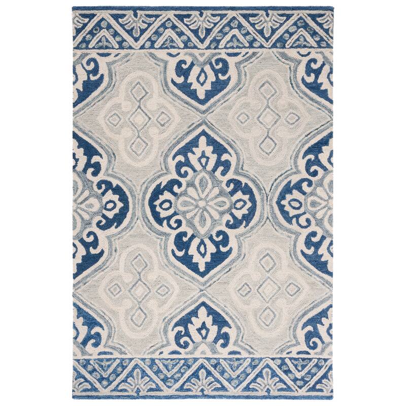 SAFAVIEH Handmade Aspen Valesca Floral Wool Rug - 6' Square - Blue/Ivory