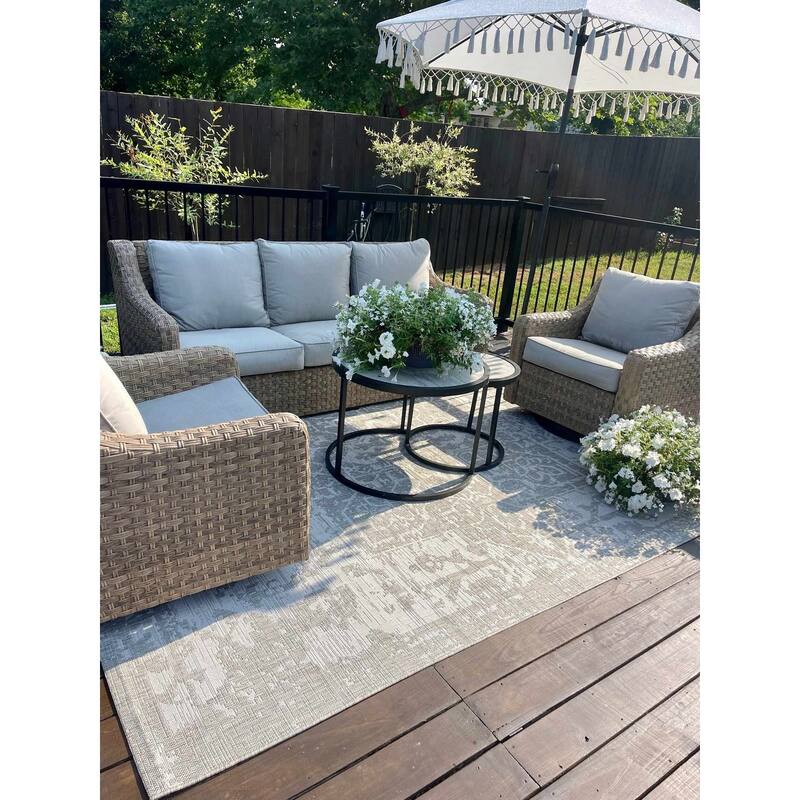 Hauteloom Canadian Living Room, Bedroom Patio Outdoor Area Rug - Gray, Medium Gray, Peach - 2' x 2'11"