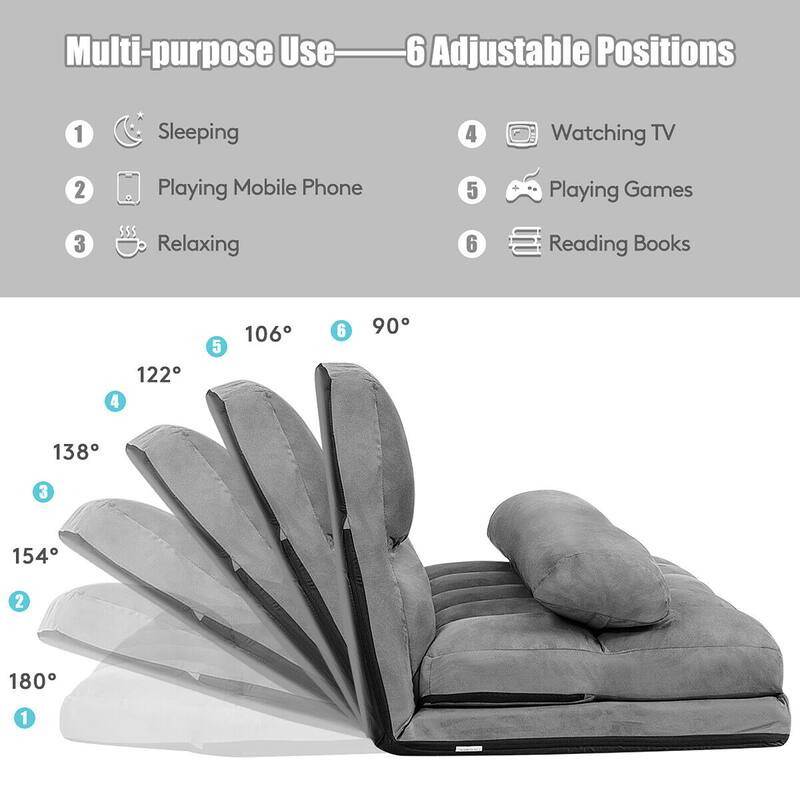 Costway Foldable Floor Sofa Bed 6-Position Adjustable Lounge Couch