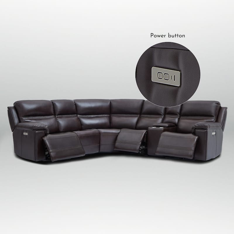 6PCS, 3 power Recliners, Dual-Power Genuine Leather Reclining Sectional with USB&Type-C Ports