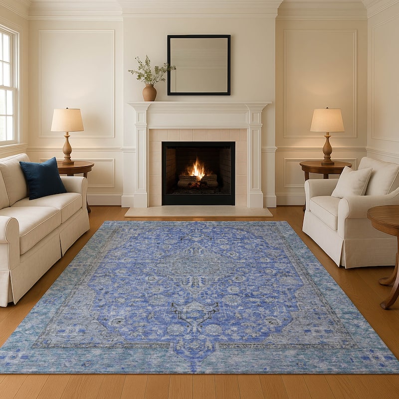 Premium Washable Super Soft Vintage Traditional Mayfield Rug - Blue - 8' x 10'