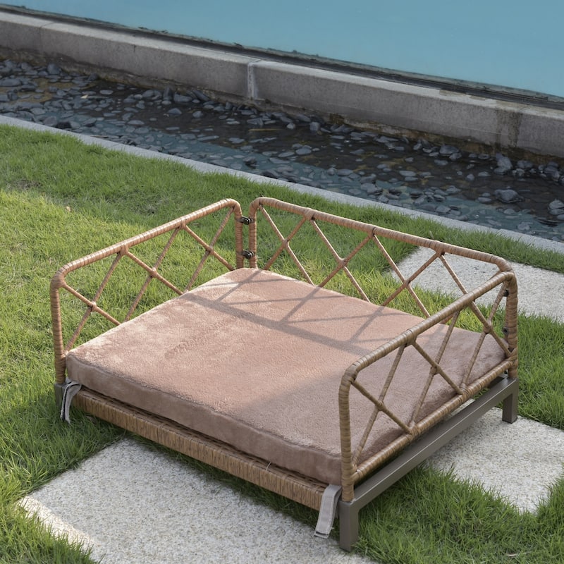 Wicker Pet Bed Rattan Dog Sofa Bed Outdoor Indoor Waterproof