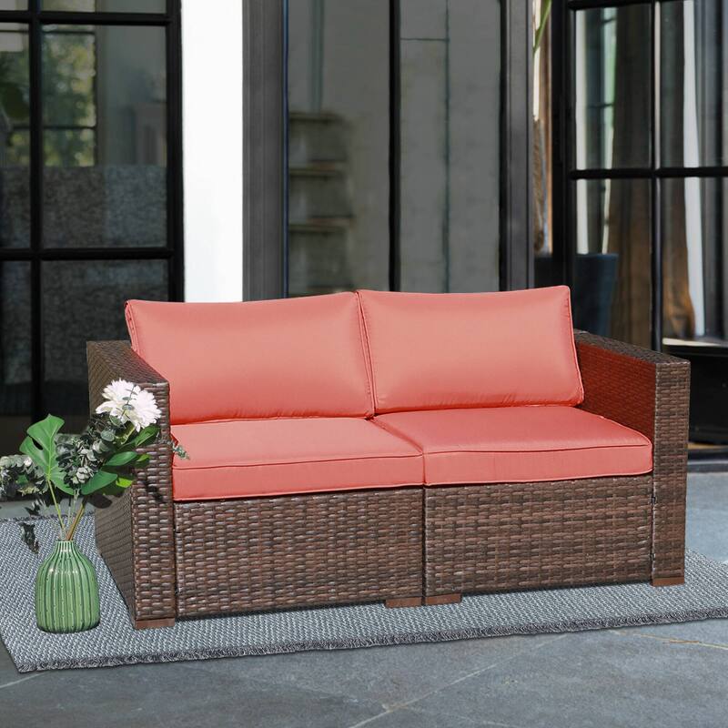 Outdoor 2 Pieces Sectional Sofa Set Wicker Loveseat Corner Sofa