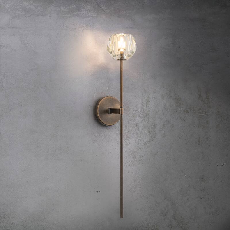 CraftHome H28" 1-Light Antique Bronze Vertical Wall Lamp with Faceted Crystal Shade Wall Light for Bathroom Vanity Bedroom - W4'' - Antique Bronze