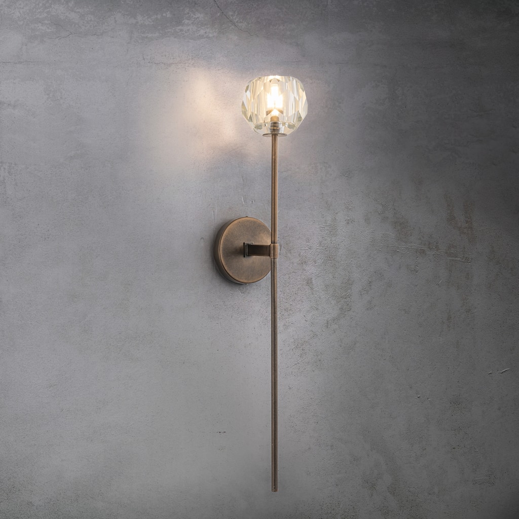 CraftHome H28" 1-Light Antique Bronze Vertical Wall Lamp with Faceted Crystal Shade Wall Light for Bathroom Vanity Bedroom