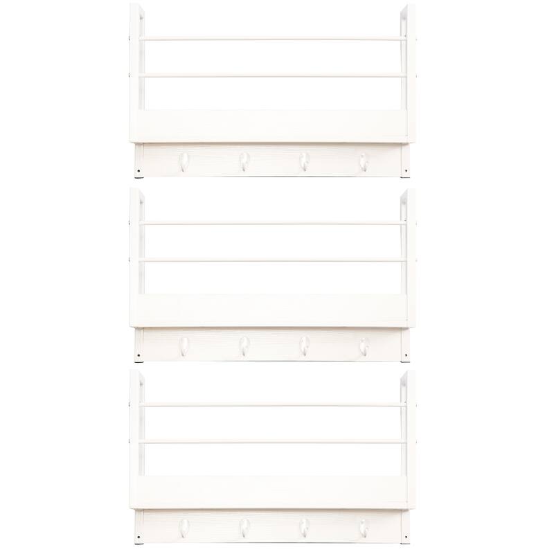 JJS Wall Mounted Floating Shelf with Coat Hooks & Key Holder Space-Saving Storage Rack for Books, Coats & Entryway Essentials