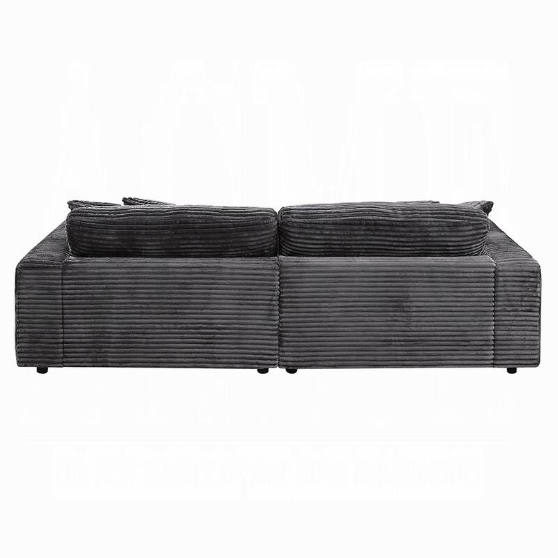 Liny 2pc Sectional Sofa Daybed Set, 4 Throw Pillows, Dark Gray Velvet