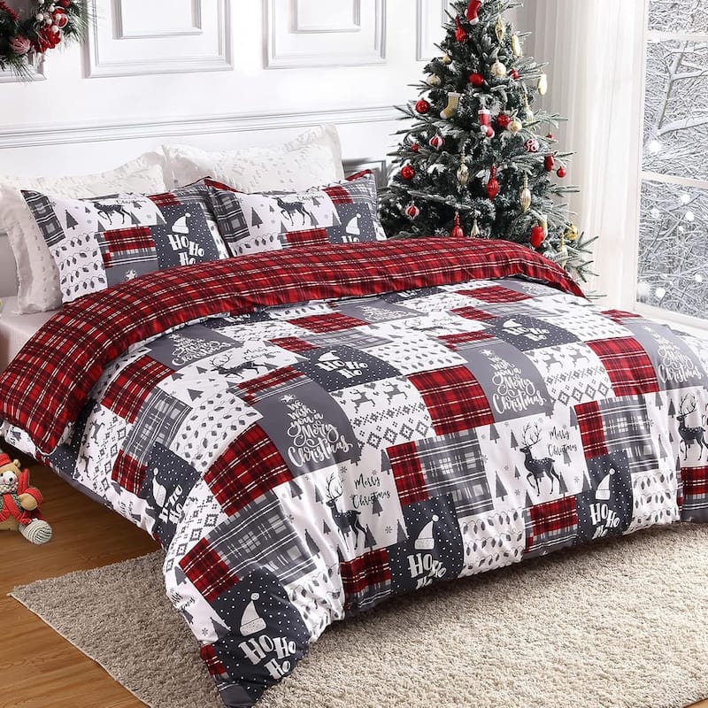 Christmas Plaid Duvet Cover and Pillow Shams Set, Bedding Set - King