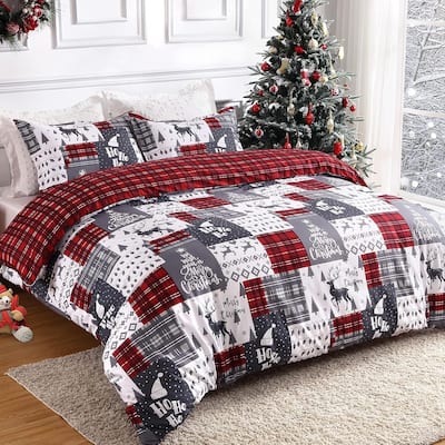 Christmas Plaid Duvet Cover and Pillow Shams Set, Bedding Set