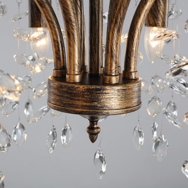 6 - Light Classic/Traditional Bronze Chandelier with Crystal Accents - Antique Bronze - W 27.6"