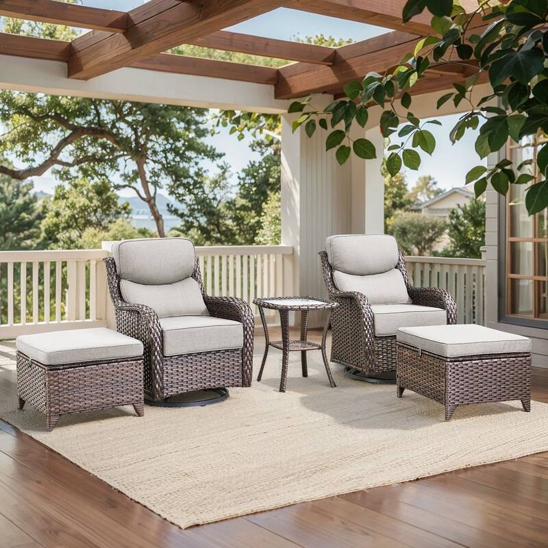 Arcadia 5-Piece Wicker Patio Swivel Glider Set with 6-Inch Thick Cushions