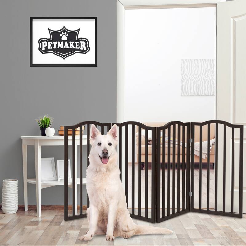 4-Panel Tall Indoor Foldable Dog Gate - 72x32-Inch Wood Freestanding Pet Fence