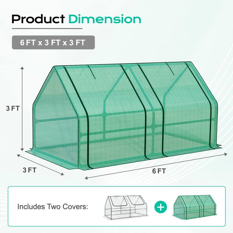 Aoodor 6' x 3 'x 3' Mini Greenhouse with 2 Zipper Doors - 6'x3'x3'