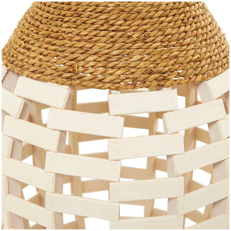 Brown Seagrass Handmade Wrapped Tall Floor Vase with Open Framed Cream Bamboo Center