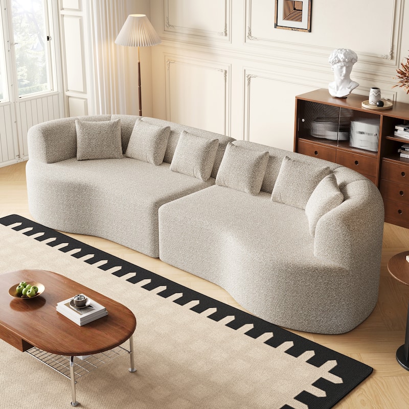 Chenille Deep Seat Curved Sectional Sofa, Modern Cloud-Like Modular Couch with 6 Throw Pillows for Living Room