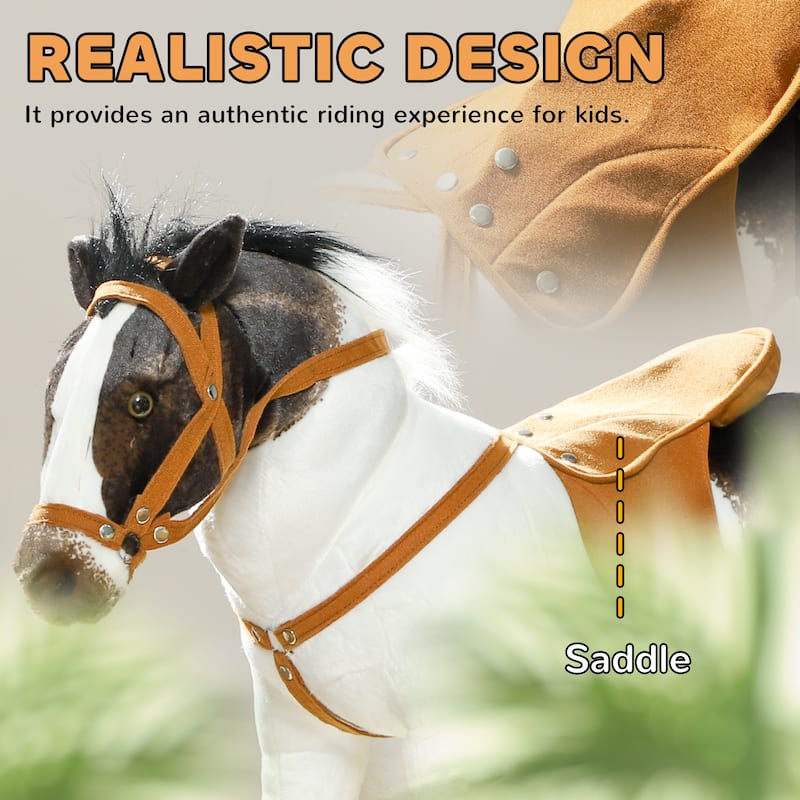 Brown Cream White Plush Ride on Horse with Sounds and Steel Frame - 33.5" L x 11" W x 23.6" H