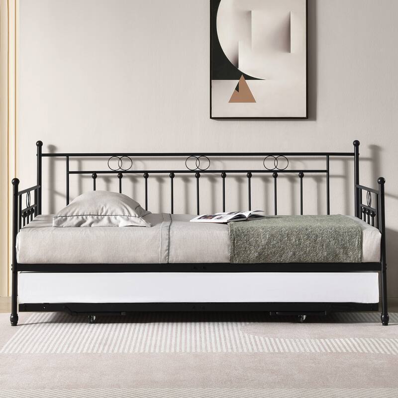 Twin Steel Metal Daybed With Pop-Up Trundle