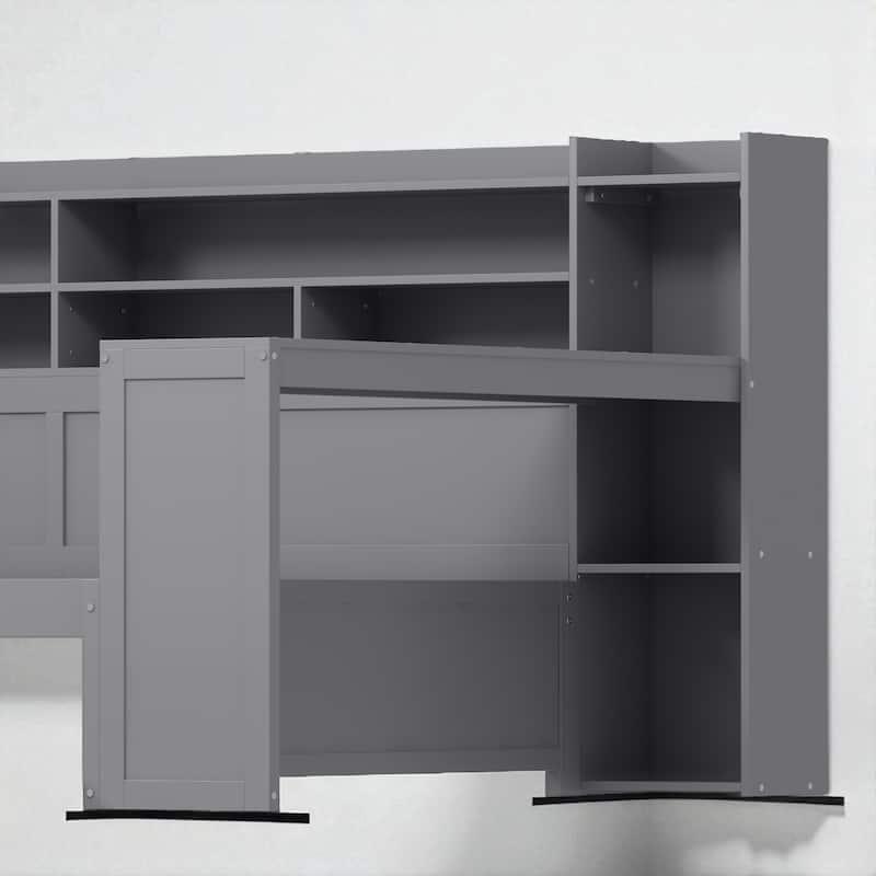 Wooden Twin/Full Daybed with Trundle Bed, Study Desk, and Storage Shelves