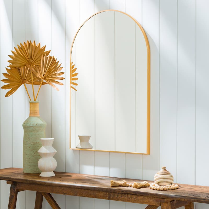 Livabliss Aranya Modern Aluminum Arched Accent Mirror - 36"H x 35"W x 1.1"D - Gold
