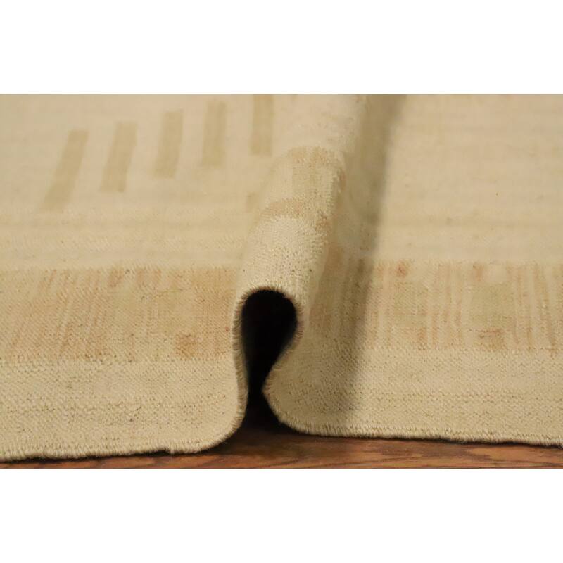 Hand Woven Oriental 100% Wool Carpet Southwestern Tribal Beige & Ivories Kilim Area Rug - 8' 5'' X 5' 11''