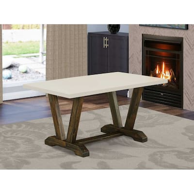 Rectangular Dining Table 36x60 Inch - Linen White Top with Distressed Wood Legs for Kitchen Dining - 36