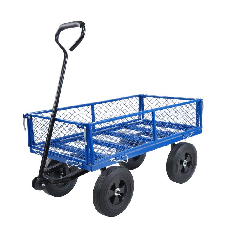 Multi-functional cart with 10-inch solid tires for gardening and farming - Blue