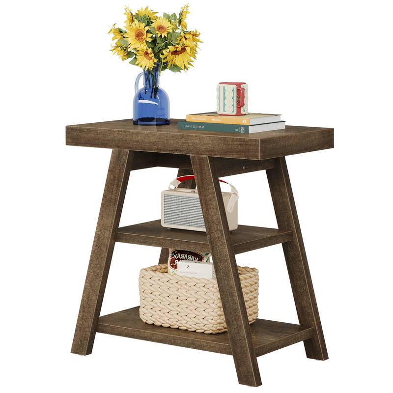 End Table with Shelf, Wooden Side Table, Sofa/Bedside Table, Nightstand for Living Room, Bedroom