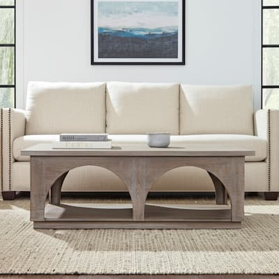 HomeRoots 59" Brown Solid Wood Distressed Floor Shelf Coffee Table With Shelf - 59' X '19' X '32