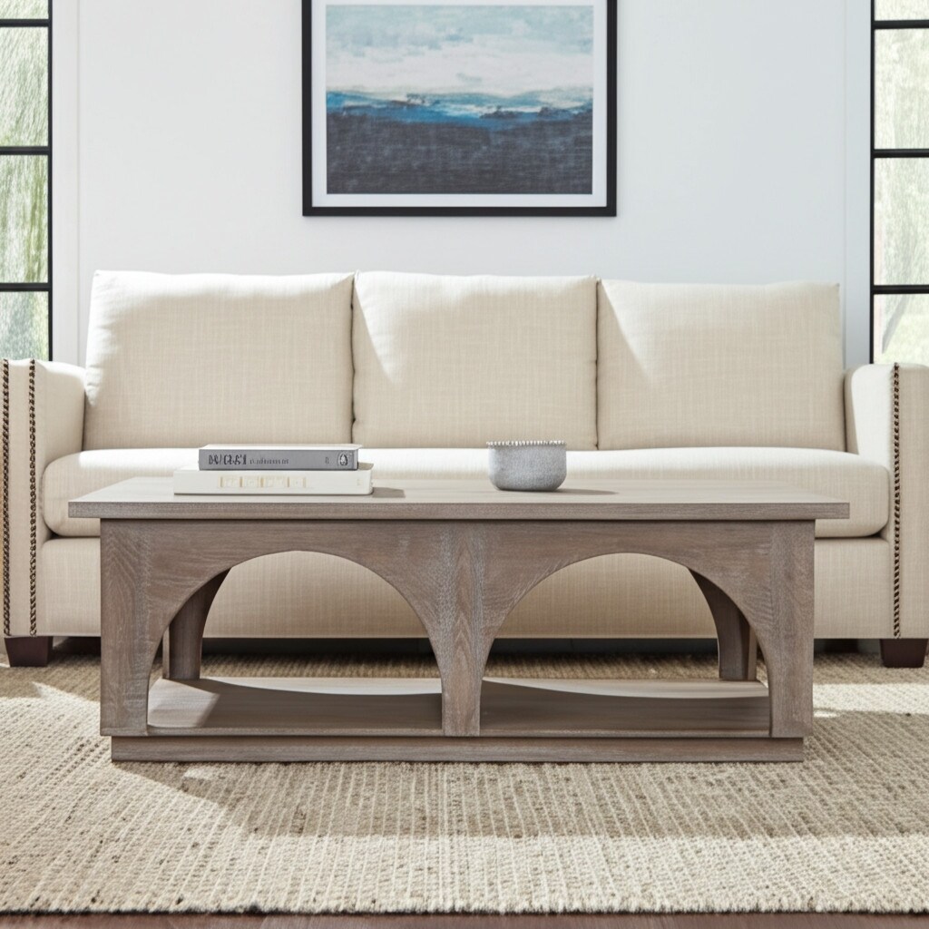 HomeRoots 59" Brown Solid Wood Distressed Floor Shelf Coffee Table With Shelf - 59' X '19' X '32
