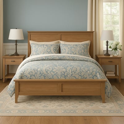 Modern Style, Solid Wood Bed Frame with MDF Headboard and Footboard