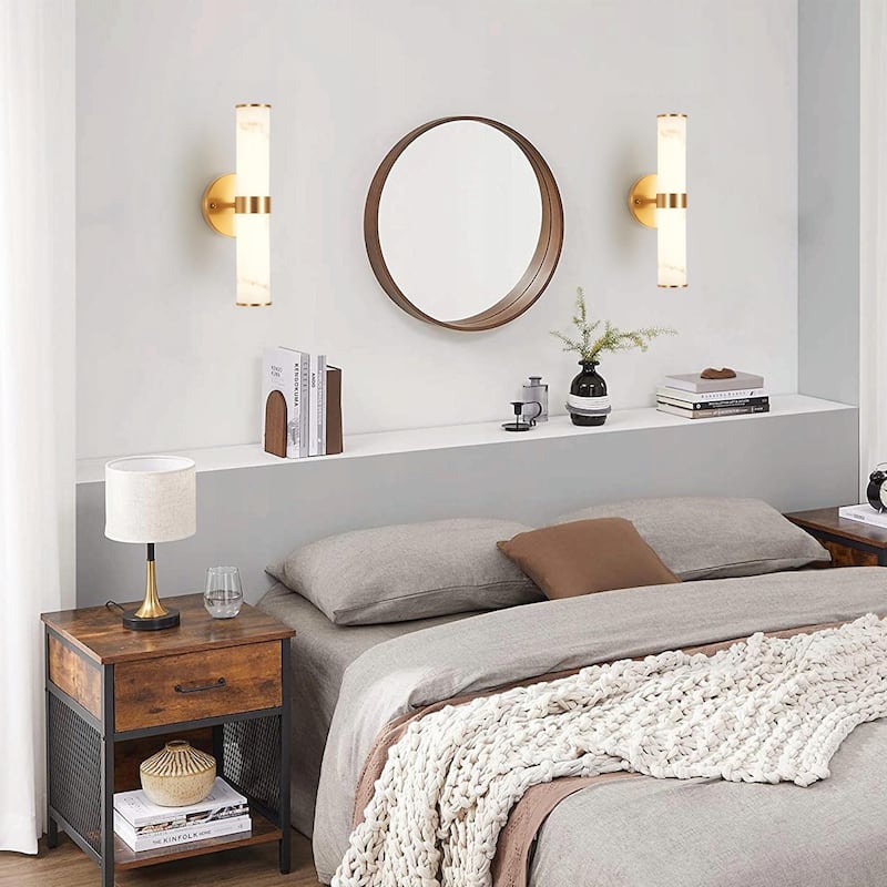Resin Imitation Marble Wall Sconce, Set of 2 - Modern Vertical Light Fixture (Indoor Use Only)