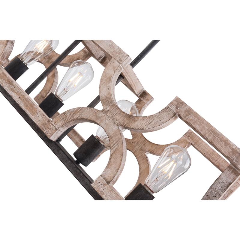 Oaks Aura French Country 5-Light Linear Wood Chandelier Rustic Wood Kitchen Island Light