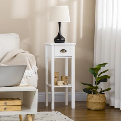 2-Tier Side Table with Drawer, Bottom Shelf