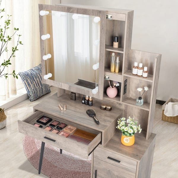 FCH Mirror Cabinet 3 Modes Lighting Dressing Table Set Grey - Bed Bath &  Beyond - 37521895