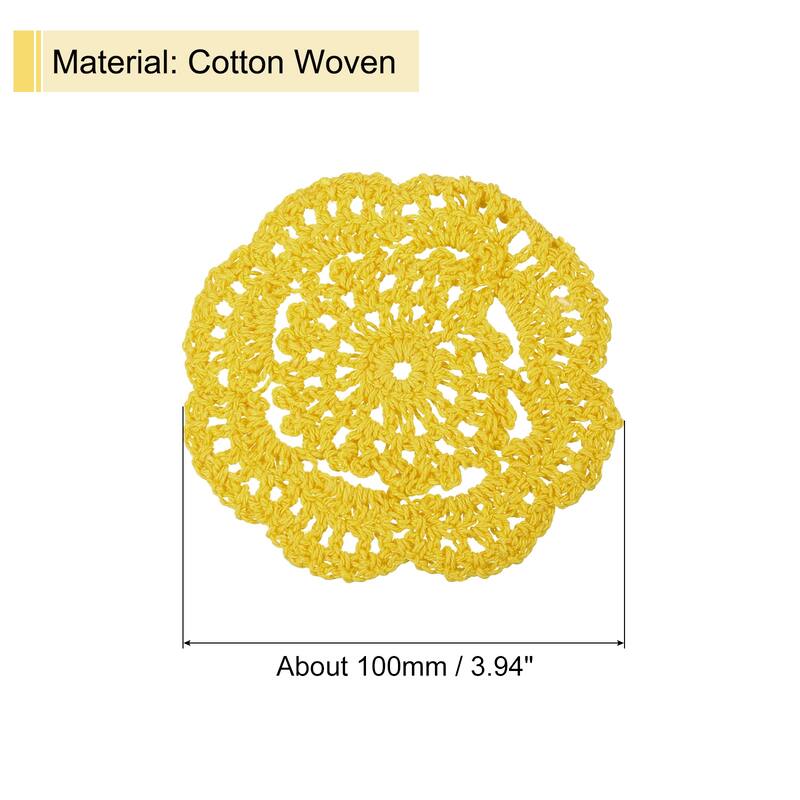 Crochet Doilies, 4Pcs 4" - Cotton Woven Round Fabric Coasters - 100mm - Yellow