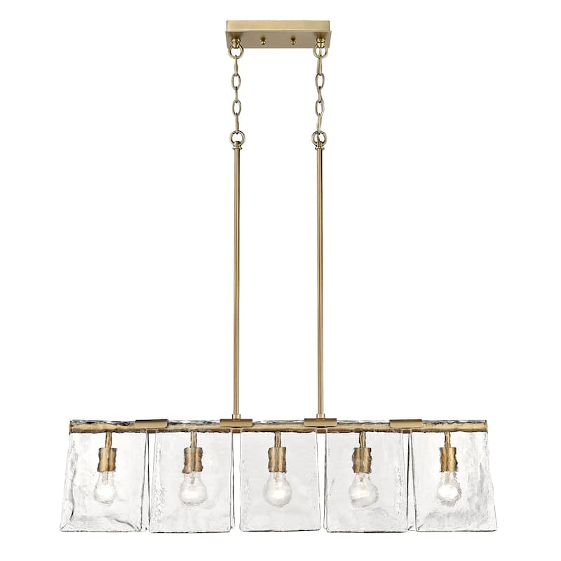 Serenity 5-Light Linear Pendant - Modern Brass with Hammered Water Glass