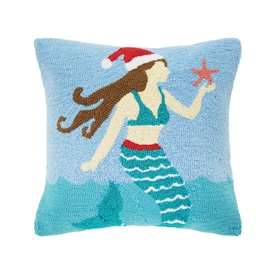 Santa Star Mermaid Hooked Throw Pillow