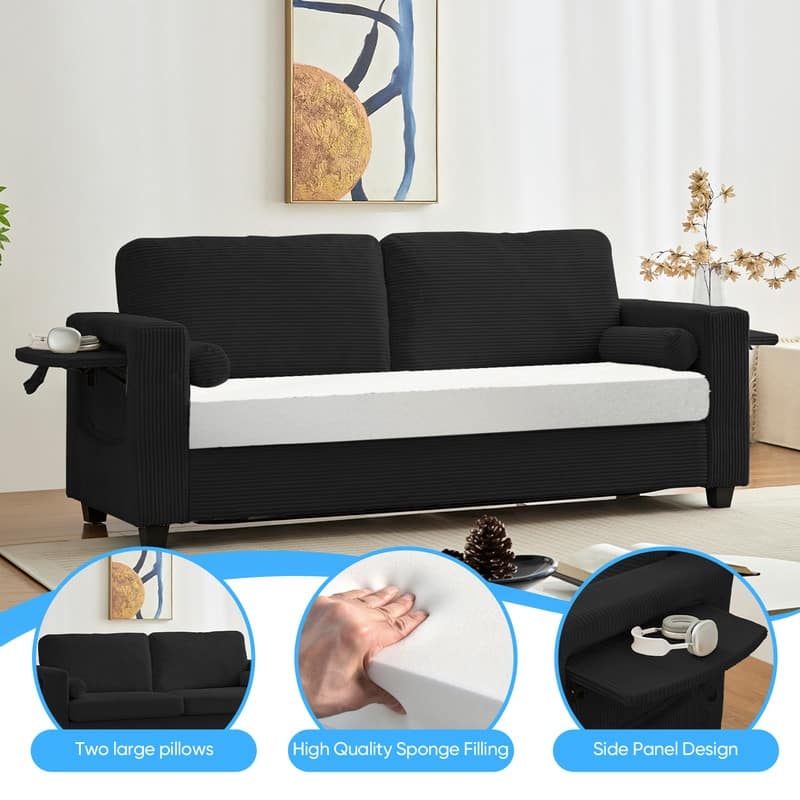 Mixoy Convertible 2-in-1 Pull Out Sleeper Sofa Bed Loveseat with 2 Wing Table and Memory Foam Mattress