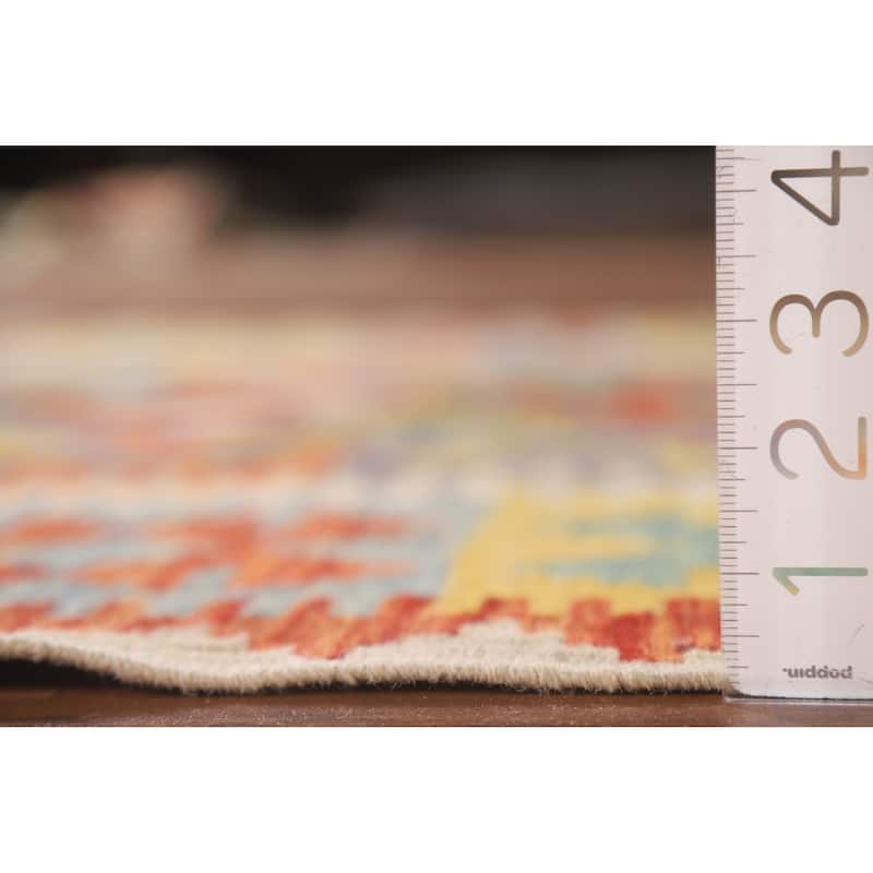 Multicolor Kilim Area Rug Flatweave Wool Carpet - 4'0"x 5'11"