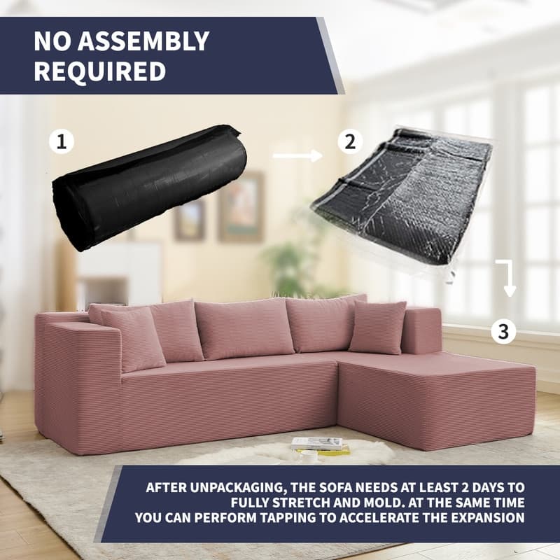 Mixoy W106'' Modern 2-Piece Free Combination Corduroy Upholstered L-Shaped Modular Sectional Sofa with Right Chaise and Pillow