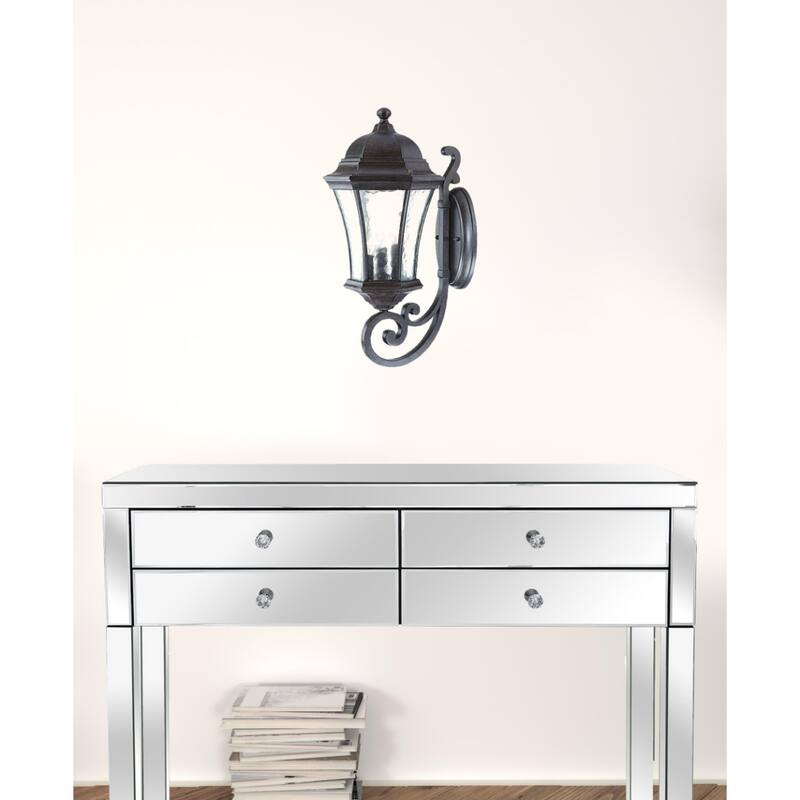 Glass Flush Mount Outdoor Wall Light with 3 Light Lantern Design - 11” x 9.25” x 19.5” (D x W x H)