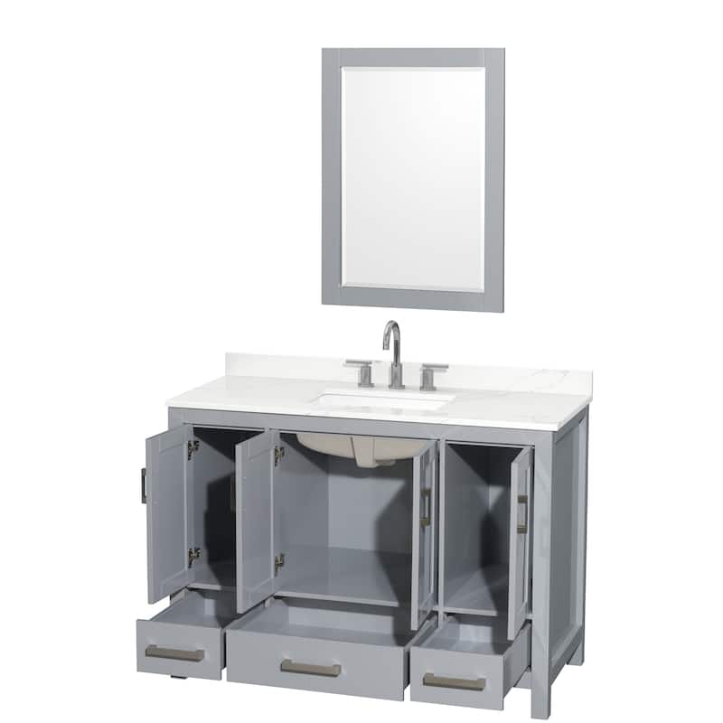 Sheffield 48-inch Single Vanity, 3 Hole Quartz Top, 24-inch Mirror