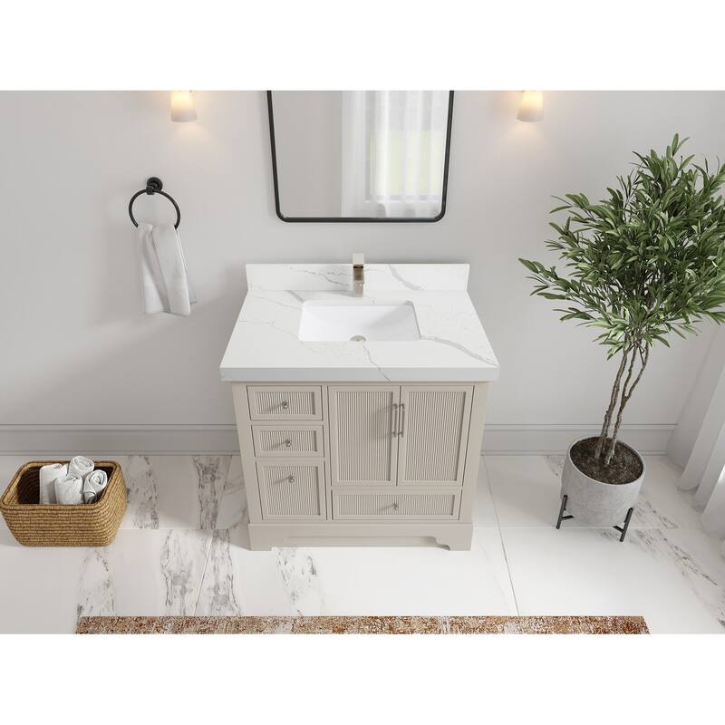 Willow Collections 36 in. W x 22 in. D Alys Center Sink Right Bathroom Vanity with Countertop - 2"Calacatta Laza - Fine Grain