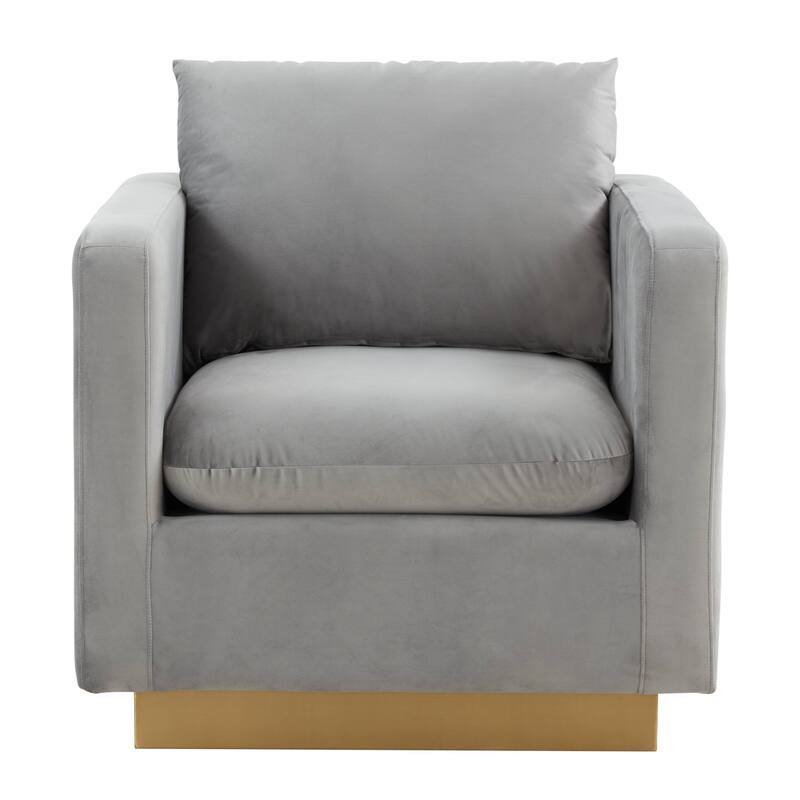 Nervo Velvet Modern Single Seater Sofa, Accent Arm Chair with Gold Stainless Steel Square Base for Living Room & Bedroom - 32.67