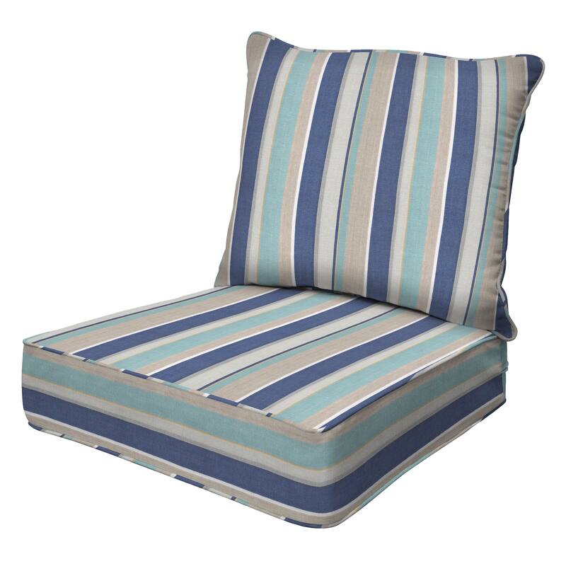 Outdoor Deep Seating Lounge Chair Cushion - Stripe Blue & Beige