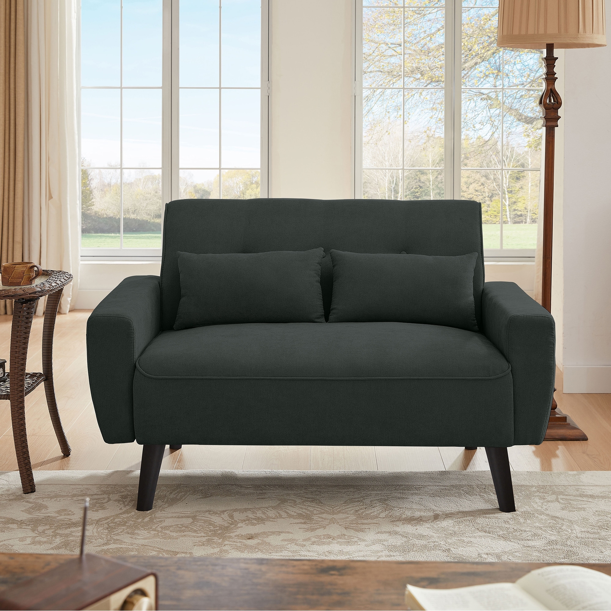 48.82" Small Tufted Loveseat Sofa with 2 Pillows and Tapered Wood Legs