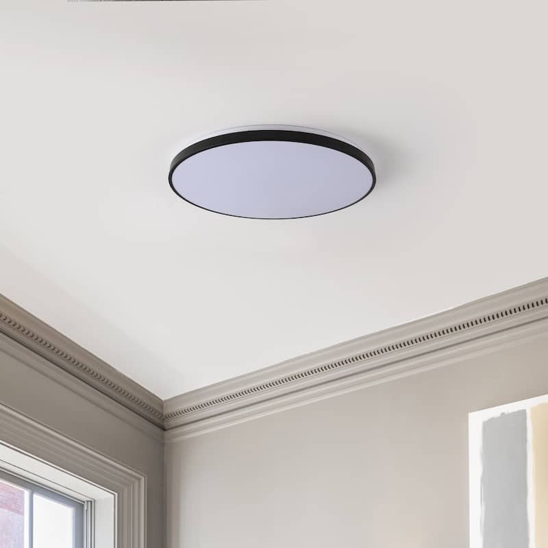 Marelle 21.25" 1-Light Modern Minimalist Iron Circle Integrated LED Flush Mount by JONATHAN Y