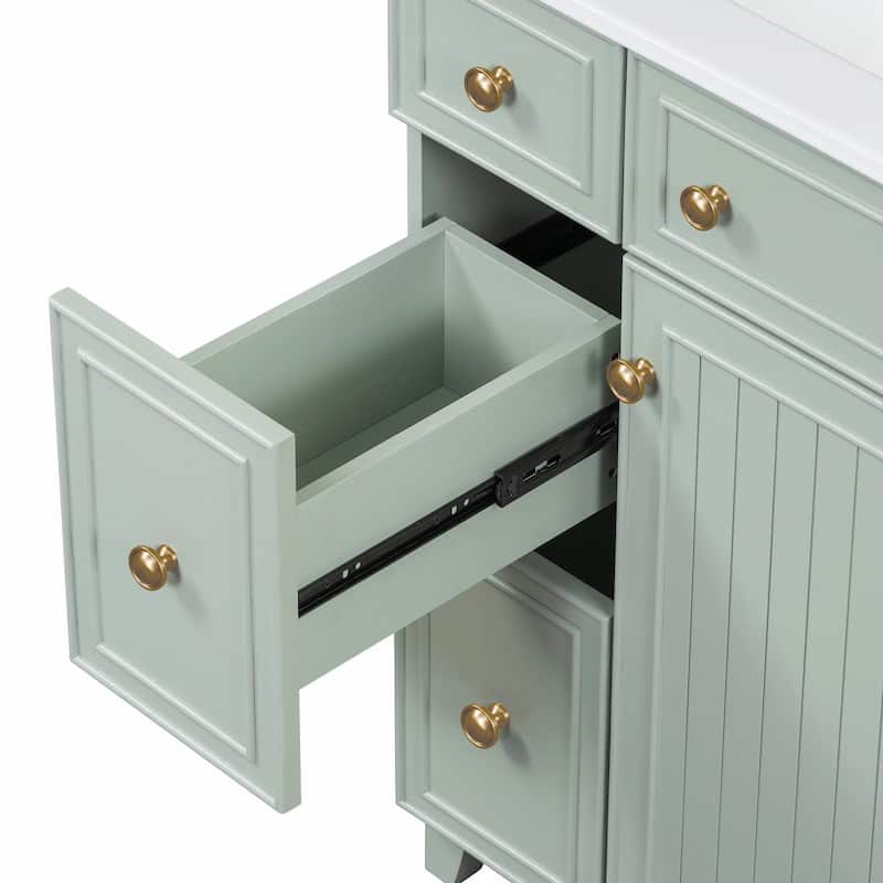 24-Inch Bathroom Vanity Cabinet with Ceramic Sink - 2 Drawers and 1 Door