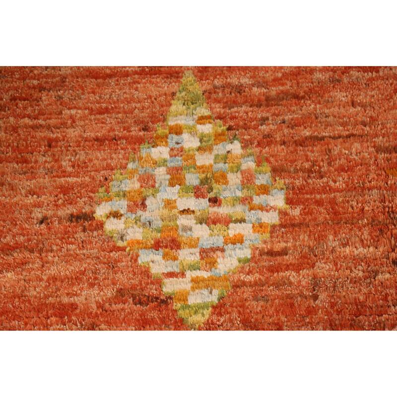 Orange Moroccan Oriental Rug Handmade Tribal Wool Carpet - 6'8" x 9'6"
