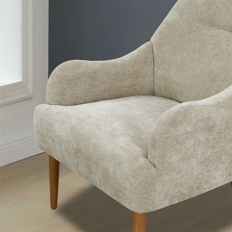 Chenille Armchair,Modern Style Accent Chair w/Wood Legs,Comfy Design
